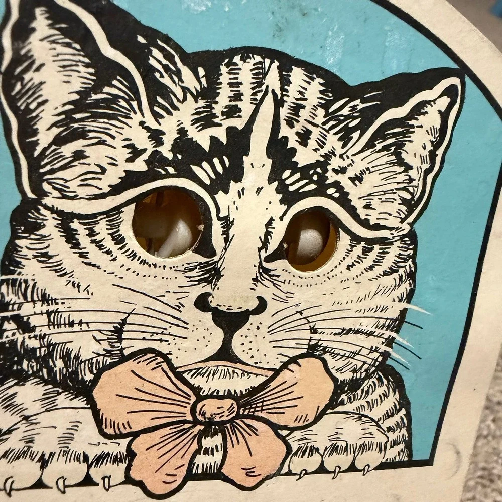Vintage JSNY Kitten Cat Moving Eyes Novelty Wall Clock Mouse Hong Kong Retro